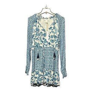 House of Harlow 1960 Floral Print Tassel Tie Dress V-Neck Long Sleeve Boho Mini